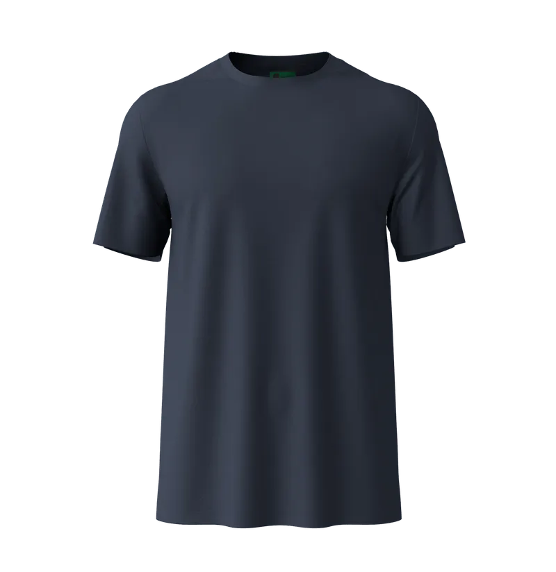 Men's sustainable navy workwear T-shirt — recycled coffee yarn — odour-resistant corporate wear — EECOFF Technology
