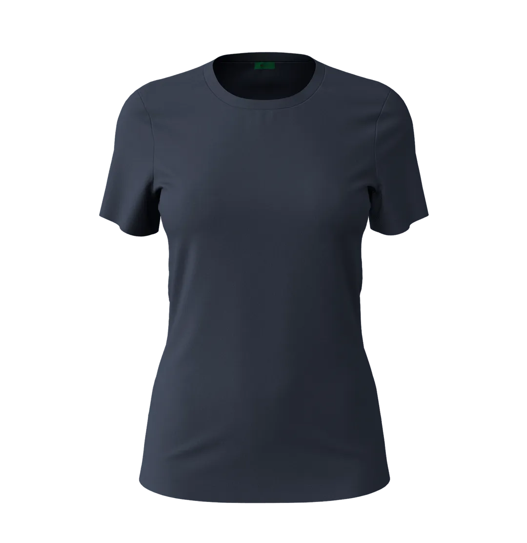 Women's sustainable navy workwear T-shirt — recycled coffee yarn — odour-resistant corporate wear — EECOFF Technology