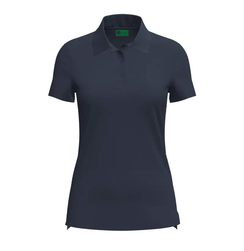 Women's sustainable navy workwear polo shirt — recycled coffee yarn — odour-resistant corporate wear — EECOFF Technology