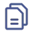 Blue document icon with a folded corner and a circle in the center on a white background.