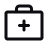White medical card icon with cross and text lines on black background.