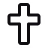 White map marker icon with a cross shape inside on black background.