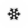 Black snowflake icon on a white background representing cold or winter.