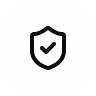Black shield icon with a check mark inside representing security or protection.
