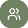 White icon of two people on a green circular background symbolizing users or group.