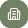 White backpack icon on a green circular background.