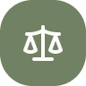 White scales of justice icon on a green circular background.
