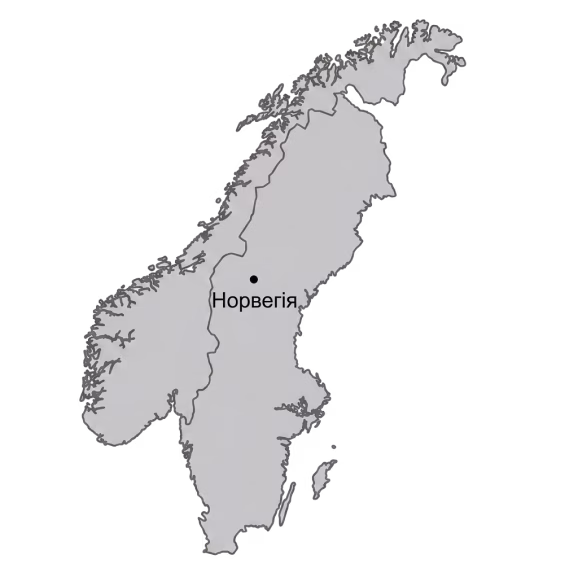 Map showing Norway with surrounding land and rivers labeled in Cyrillic text.