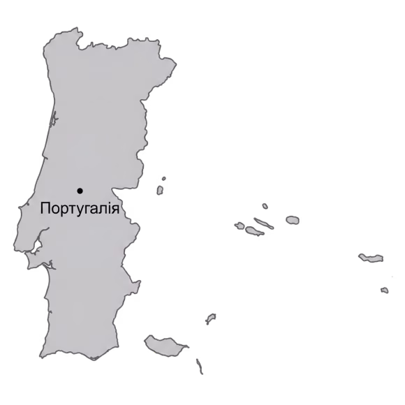 Map of Portugal labeled in Ukrainian, showing mainland and nearby islands.
