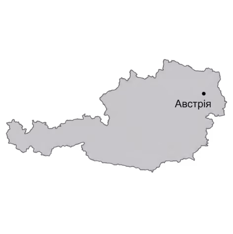Map outline of Austria with a dot marking its location and the name in Cyrillic text.