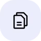 Blue document icon with a folded corner and a circle in the center on a white background.