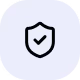 Blue document icon with a folded corner and a circle in the center on a white background.