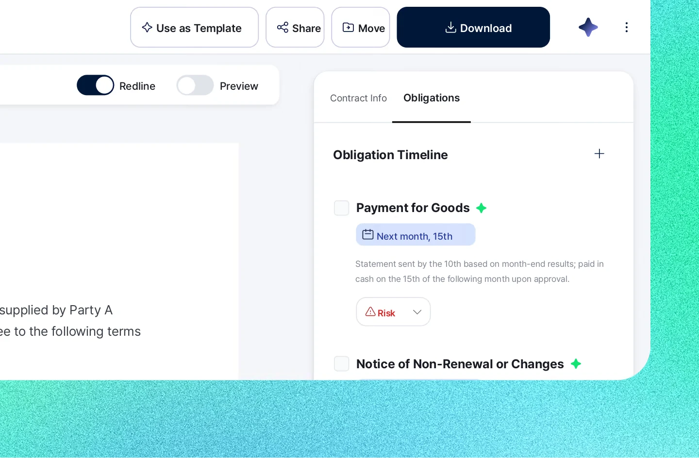 Contract preparation screen