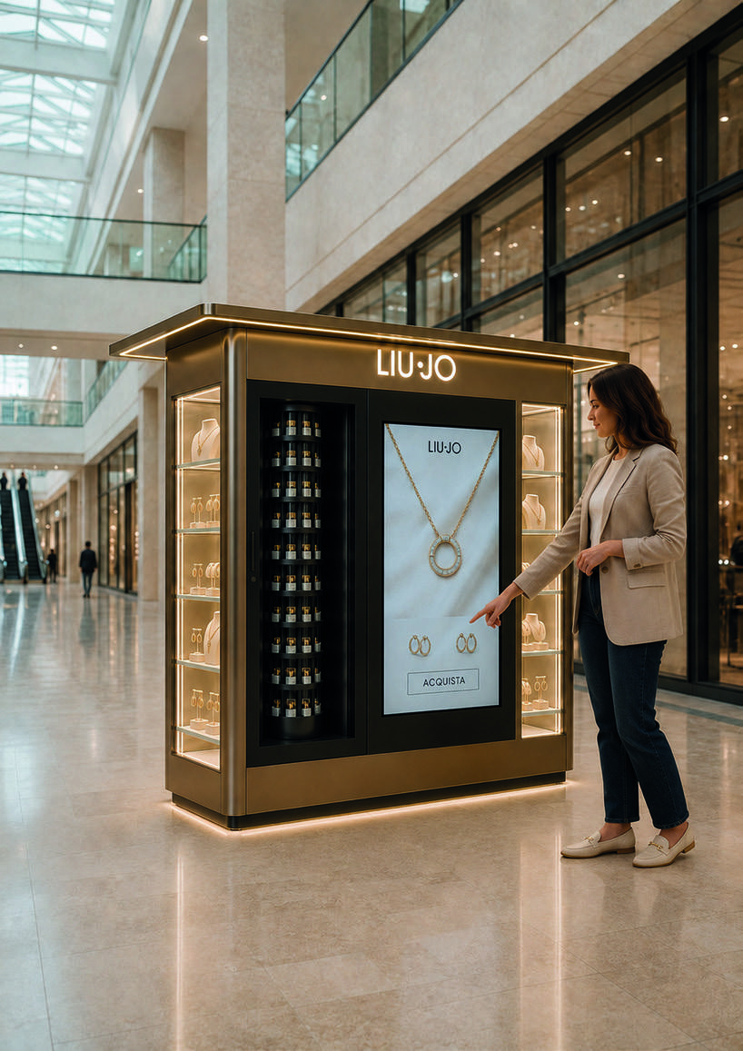 Cliente interagisce con il touch screen del Boutique Pod