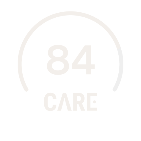 Care score gauge showing a total score of 84 with a partial circular progress bar.