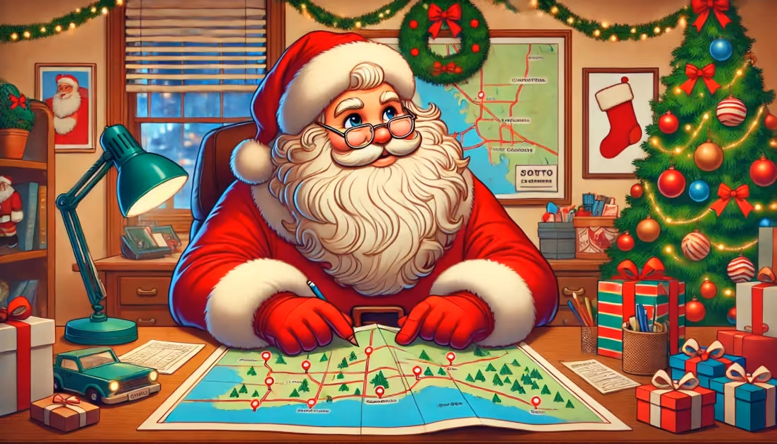 Figure 1. Santa figuring or his delivery route. Generated with ChatGPT