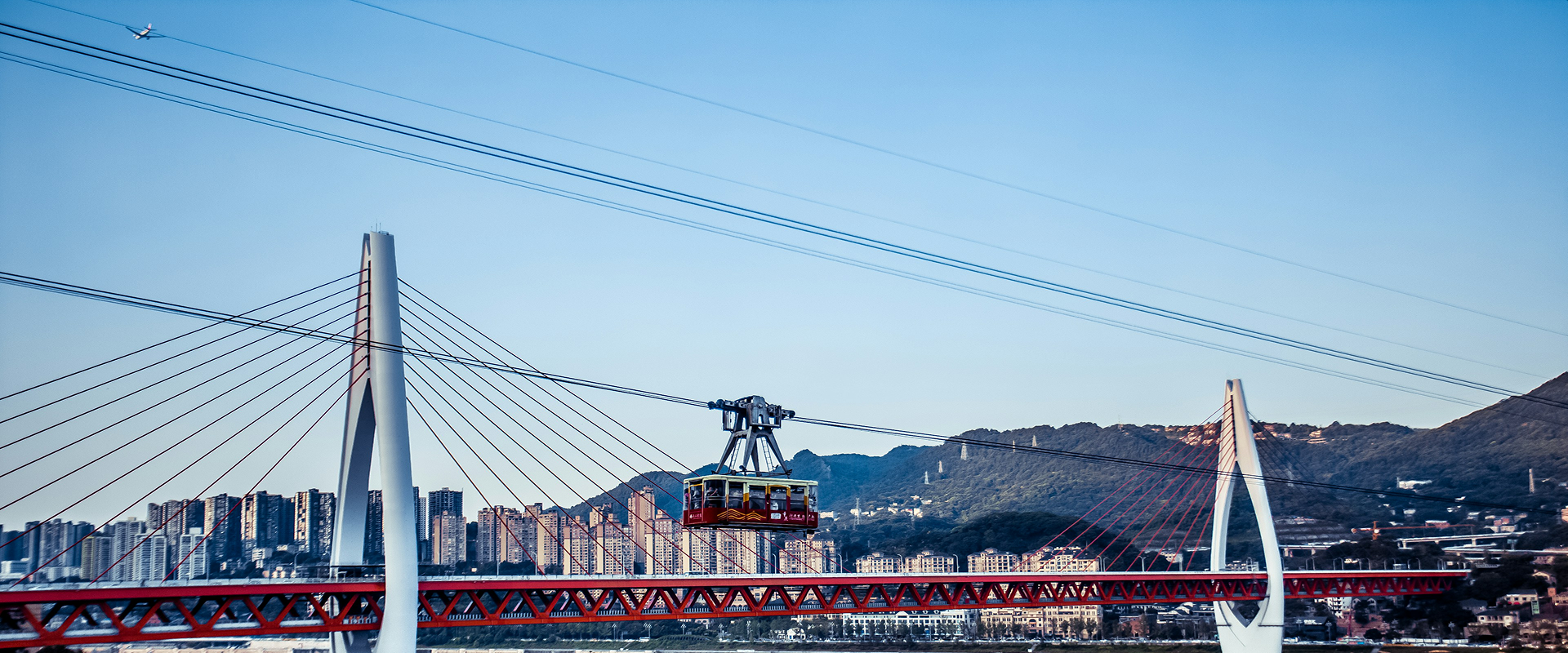 Chongqing tiered cityscape and river dusk for China city travel