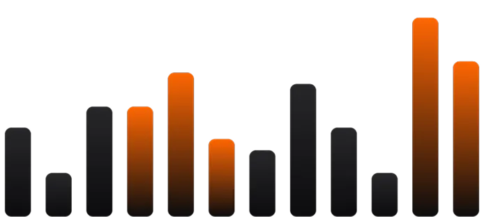 Vertical bars forming an abstract sound equalizer display with orange highlights on a black background.