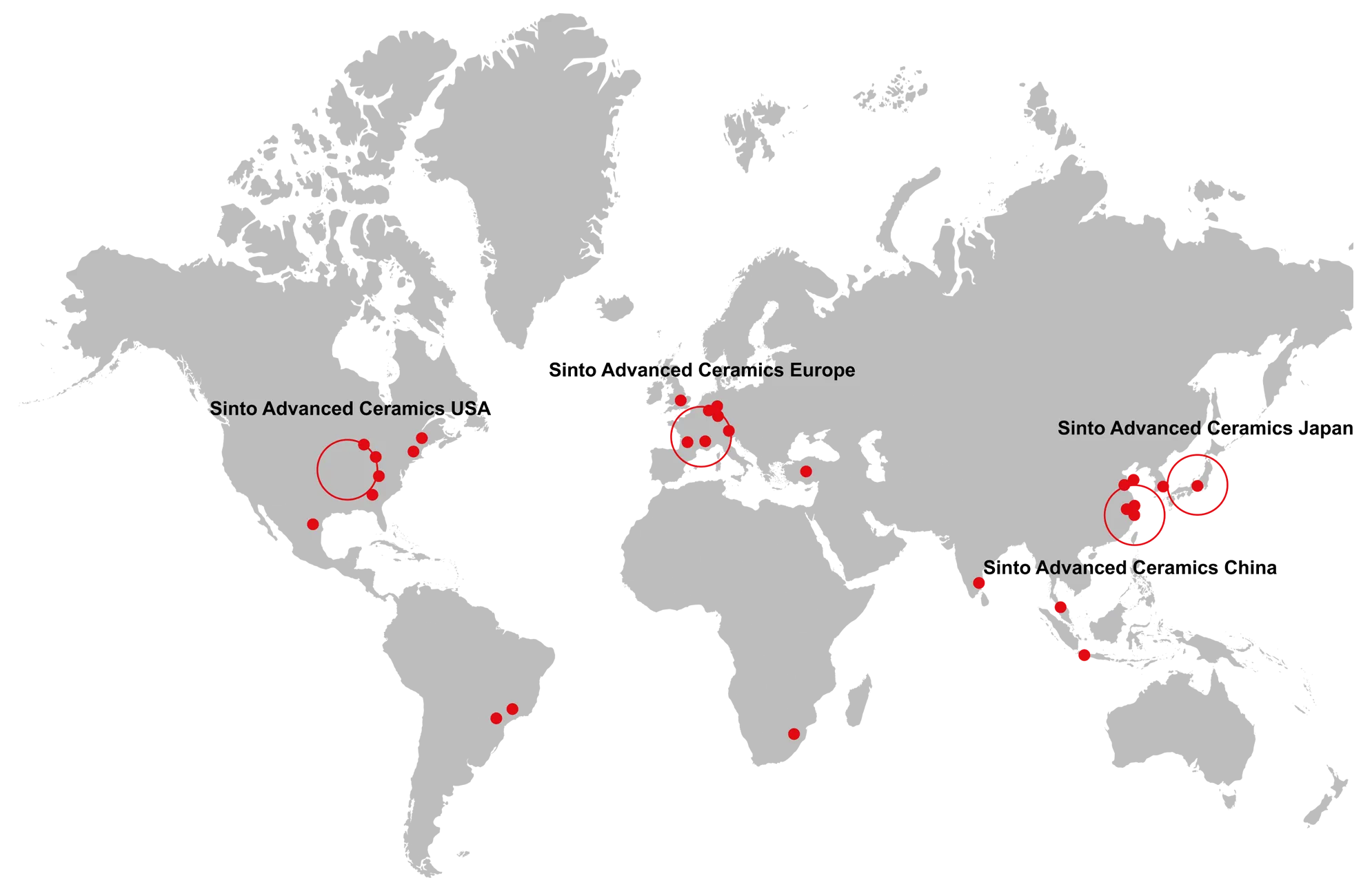 Sinto Advanced Ceramics locations worldwide map, 3D Printing Ceramic Experts