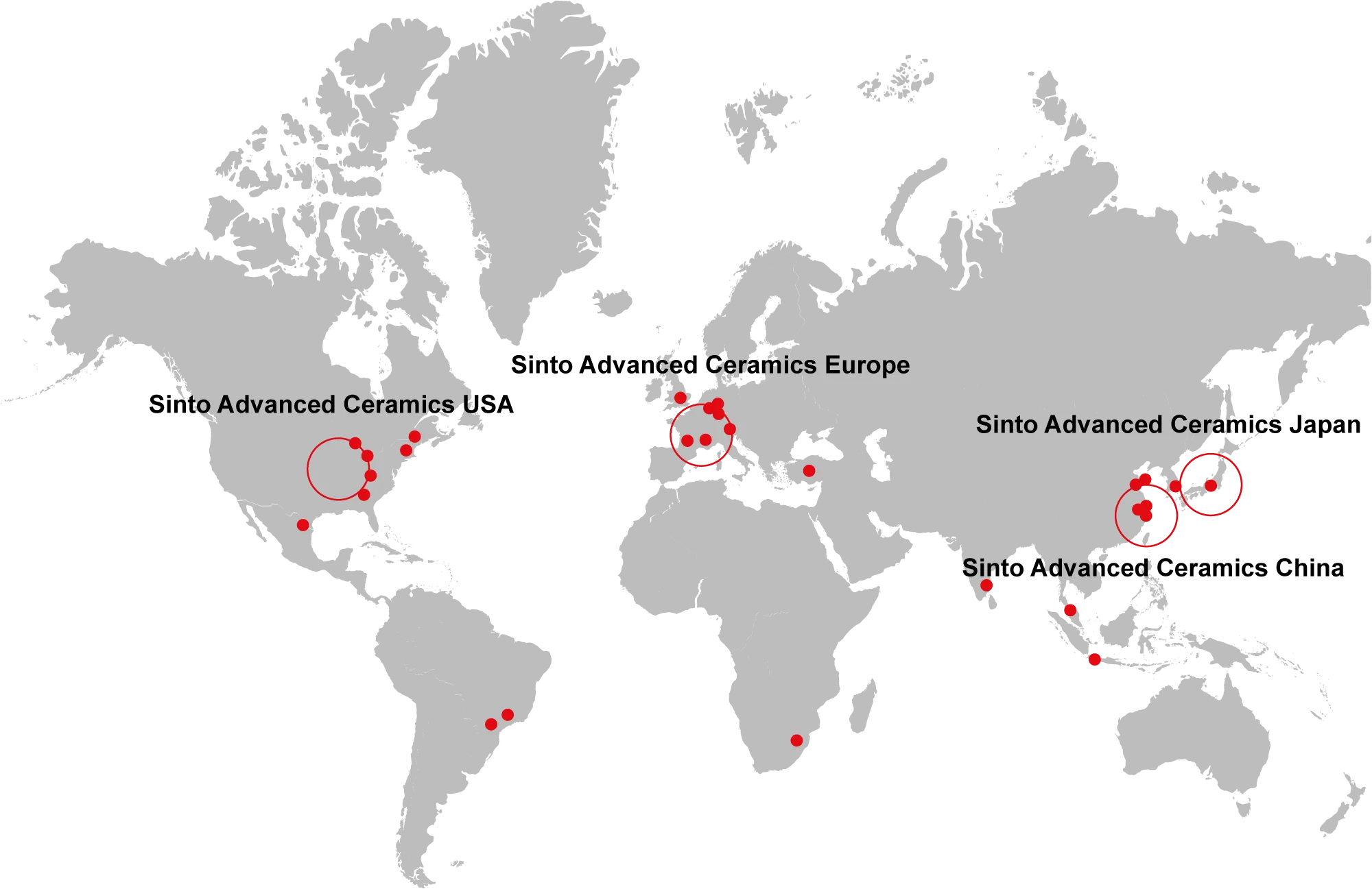 Sinto Advanced Ceramics locations worldwide map, 3D Printing Ceramic Experts
