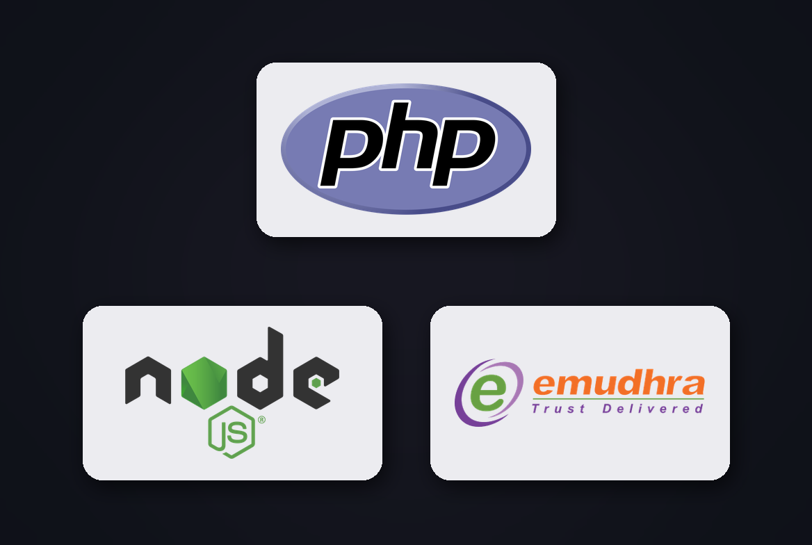 PHP, Node.js and eMudhra logos
