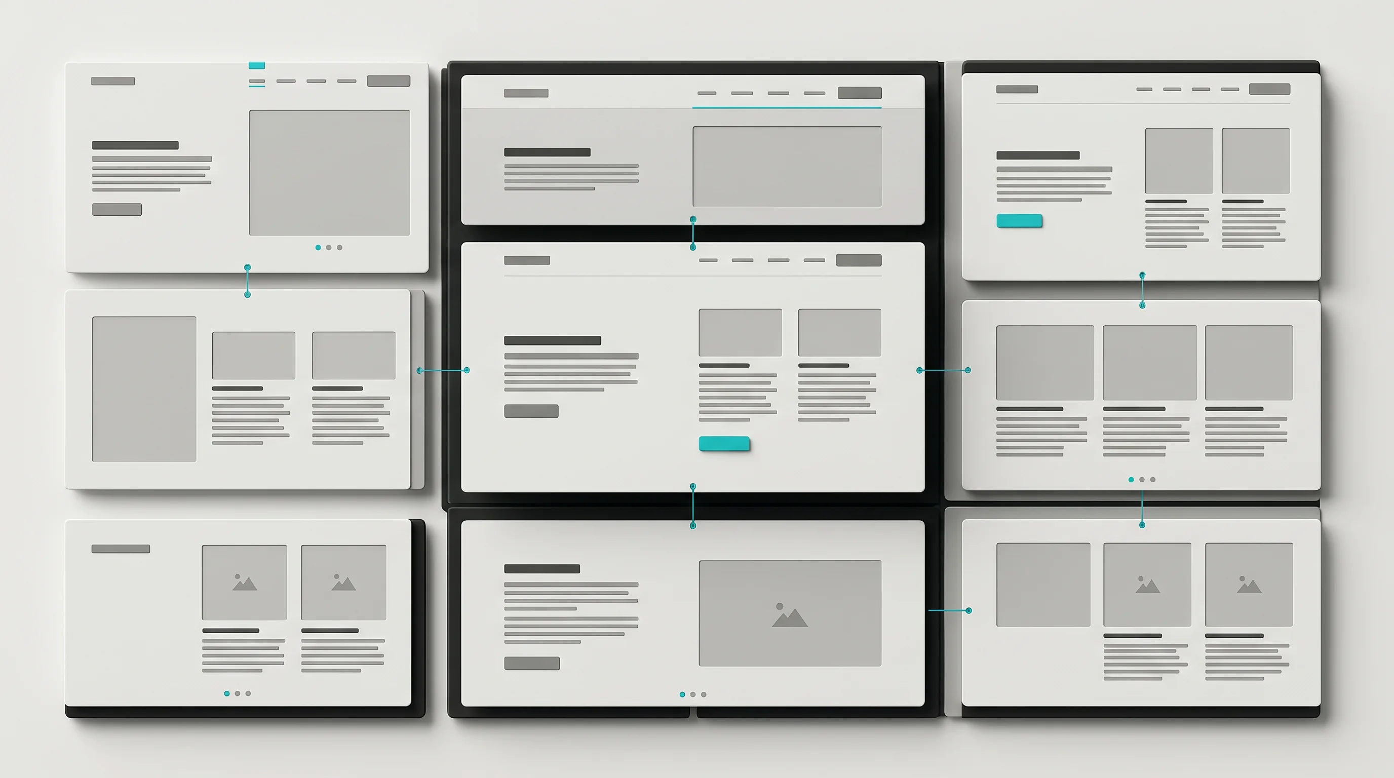 Modulare Website-Layouts mit verbundenen Interface-Elementen als Symbol für Struktur, Klarheit und individuelle Webentwicklung.