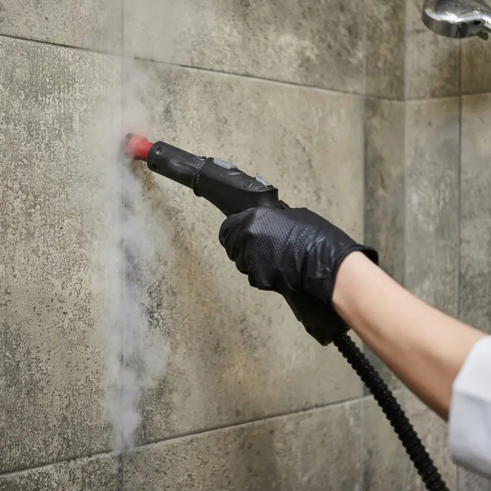Professional steam cleaning bathroom tiles and grout in a Sydney property by A OK Cleaning