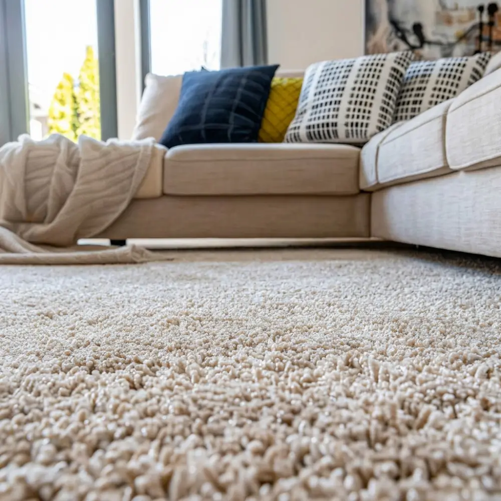 Freshly cleaned plush carpet in a Sydney living room serviced by A OK Cleaning