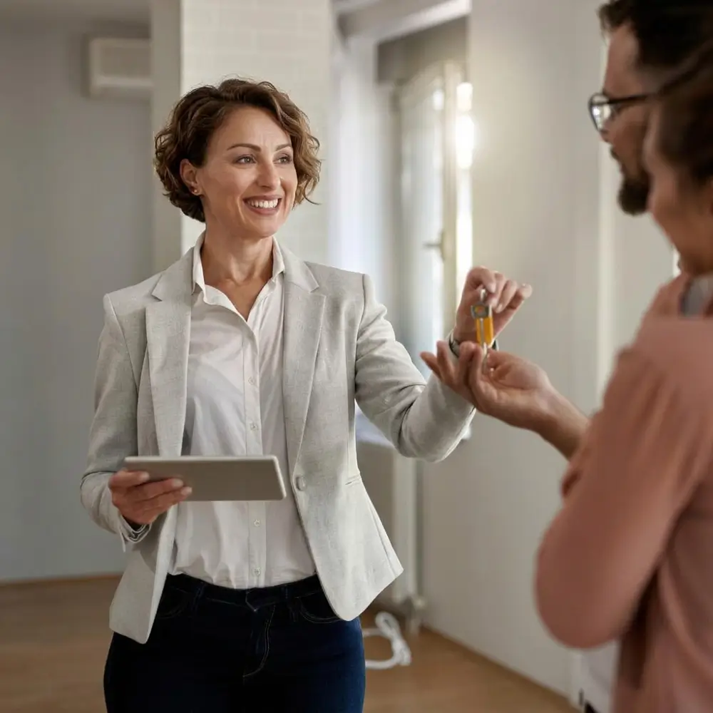 Tenant handing keys back to a real estate agent after a successful end of lease clean and bond return in Sydney