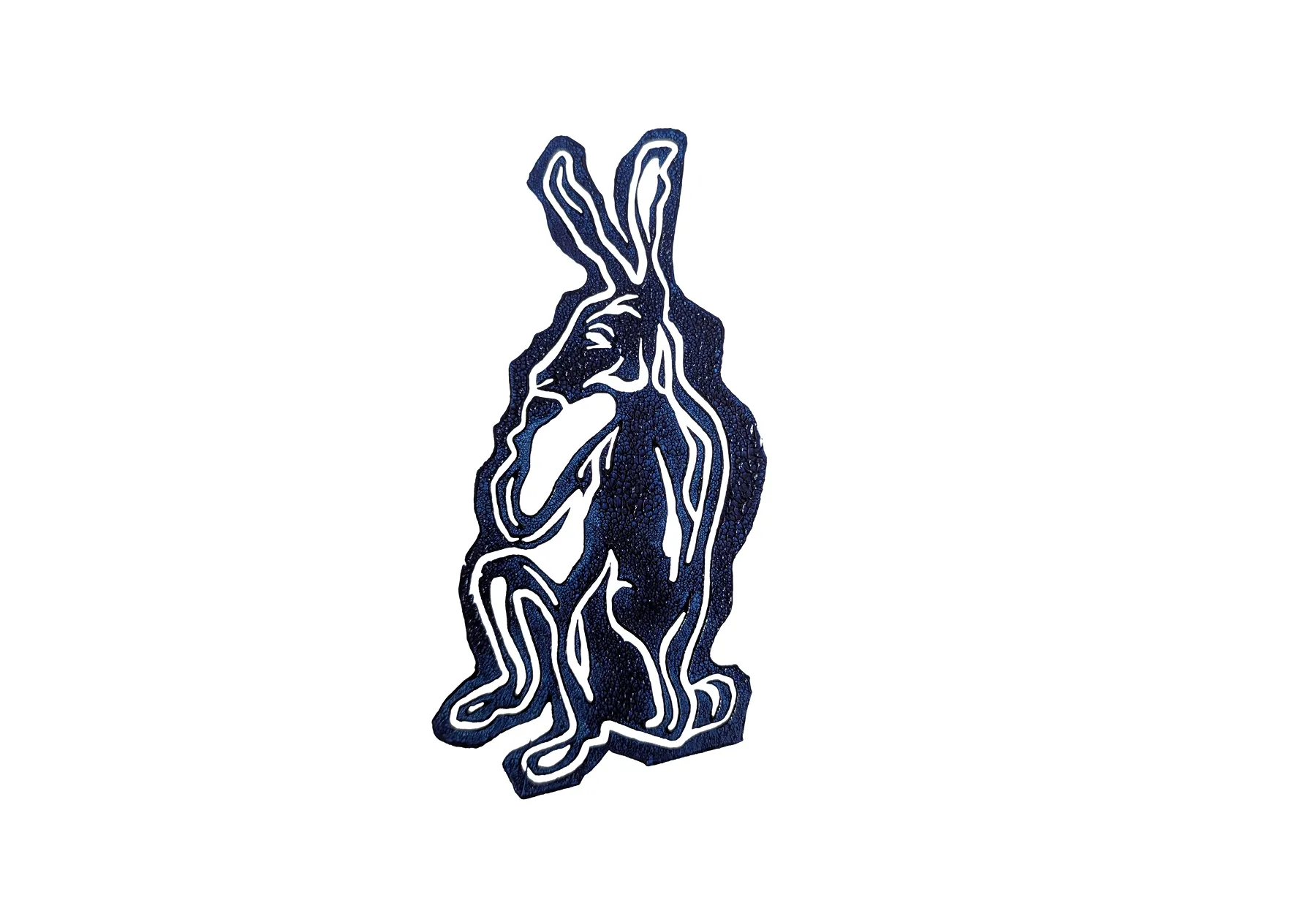 Thinker on a Rock linoprint in blue ink