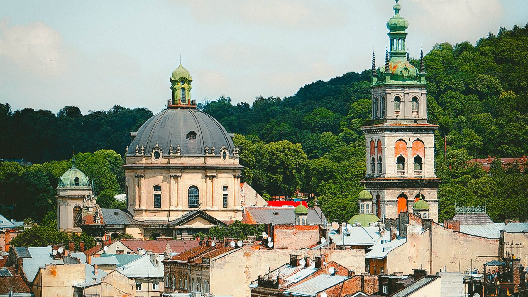 Colourful facades in the historic centre of Lviv
