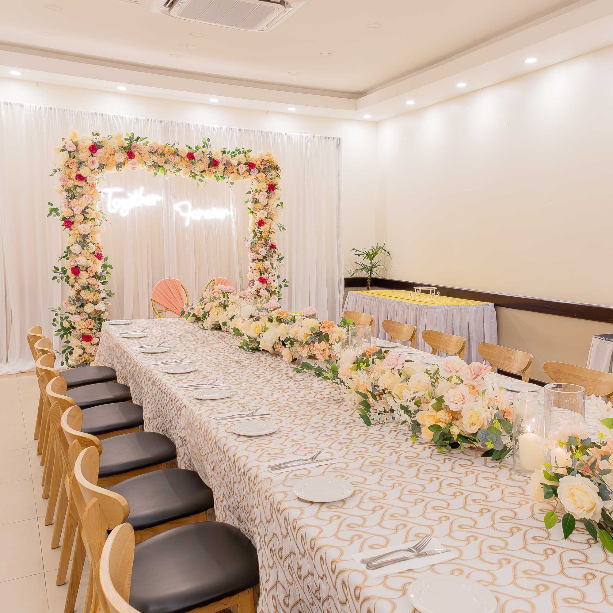 Private dining room at Corner Café set for a celebration