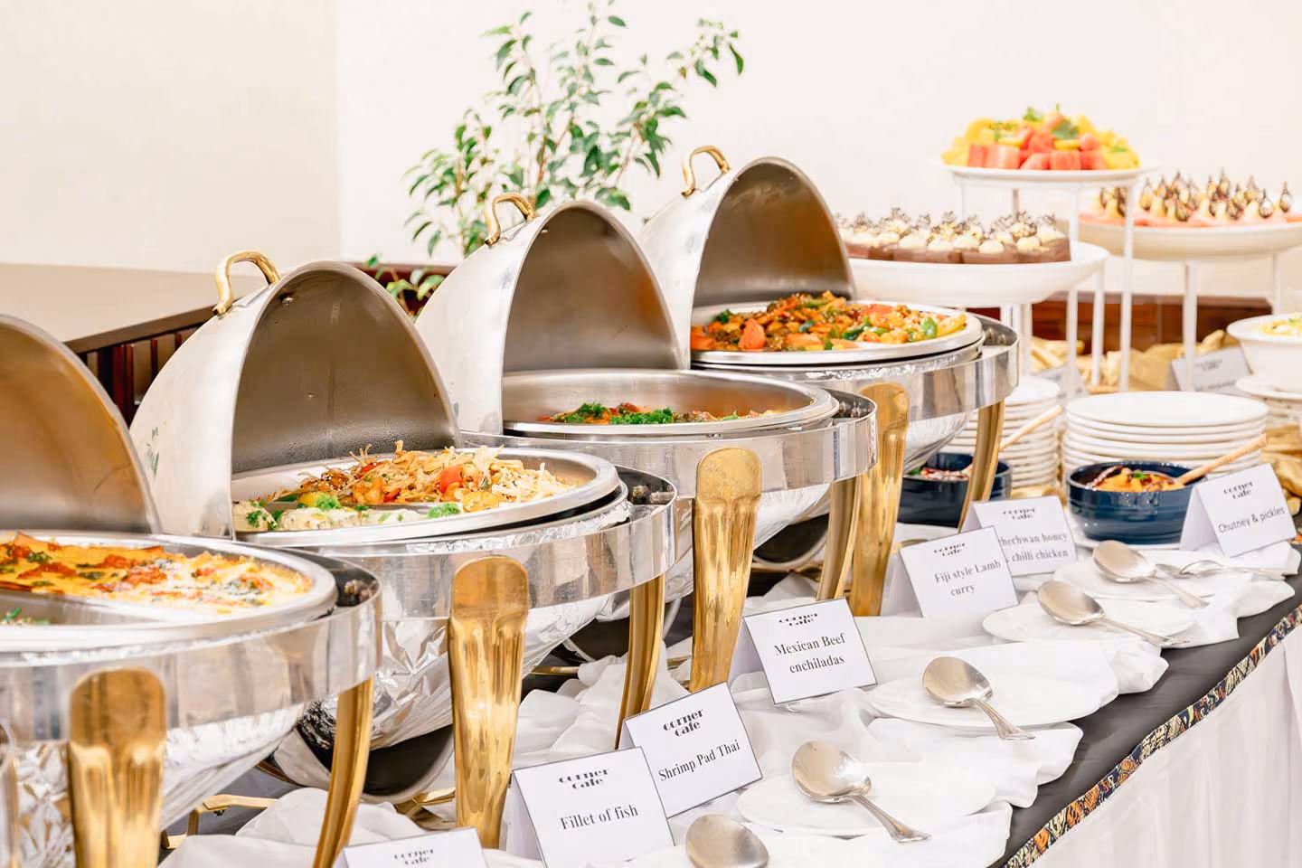 Catered buffet setup by Corner Cafe in Nadi