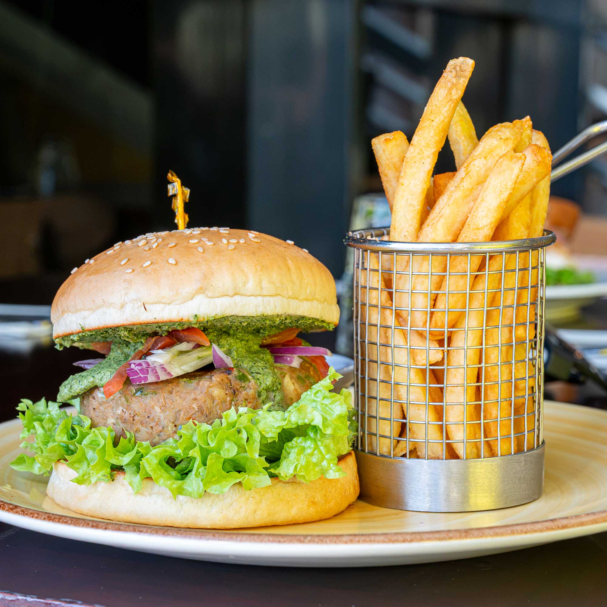 Burger served at Corner Café in Nadi