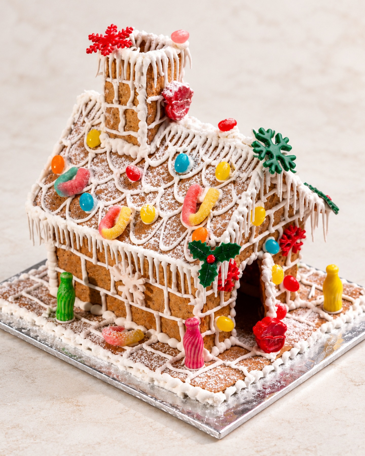 Gingerbread house decorated with icing and colourful sweets at Corner Café Nadi