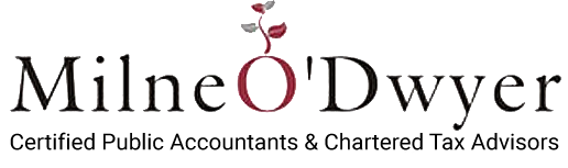 Logo with the text 'Milne O'Dwyer' where the 'O' is stylized as a red circle with a stem and two leaves sprouting from it.