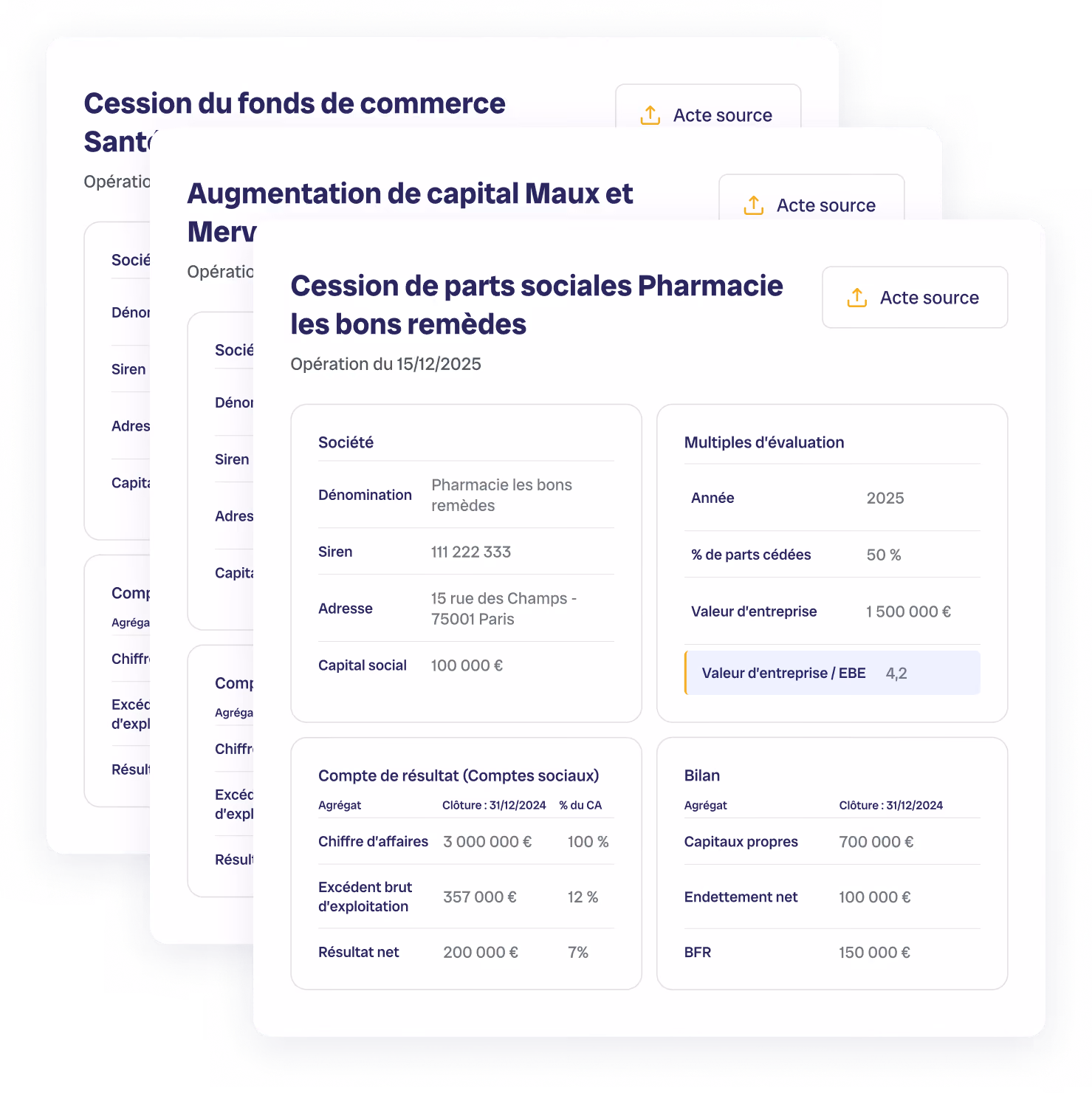Base de transactions comparables dans CAUDIA
