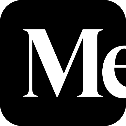 Large white letter M on a black background.