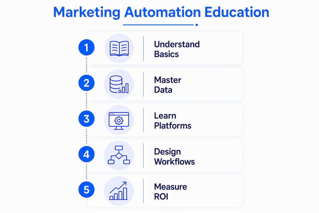 Infographic outlining marketing automation education steps