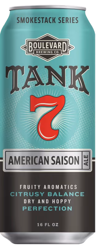 Boulevard Brewing Co. Tank 7 American Saison Ale can from the Smokestack Series, 16 fl oz.