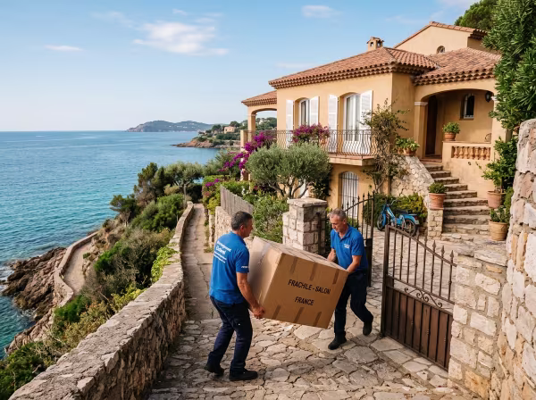 Évaluation des accès et du volume lors d'un déménagement dans une résidence du littoral à Saint-Raphaël.