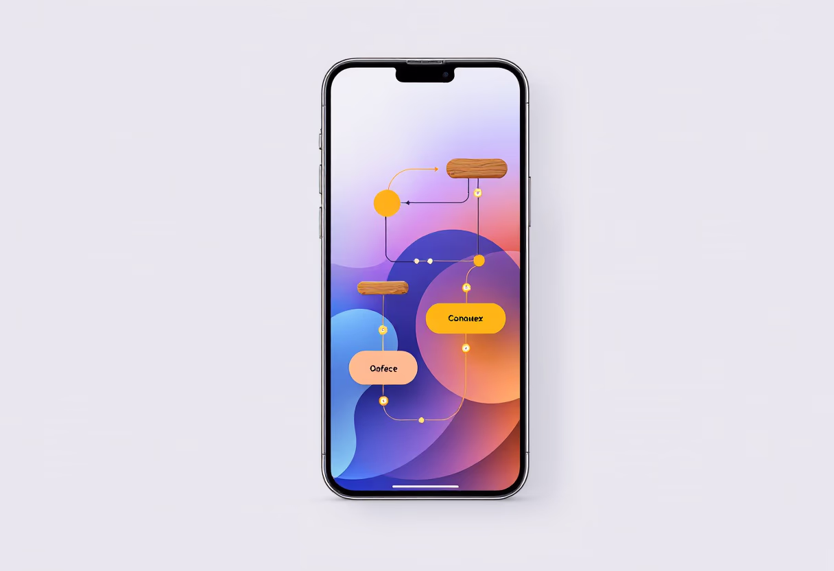 [interface] graphic design of app flow diagram (for a consumer apps) on a mobile device
