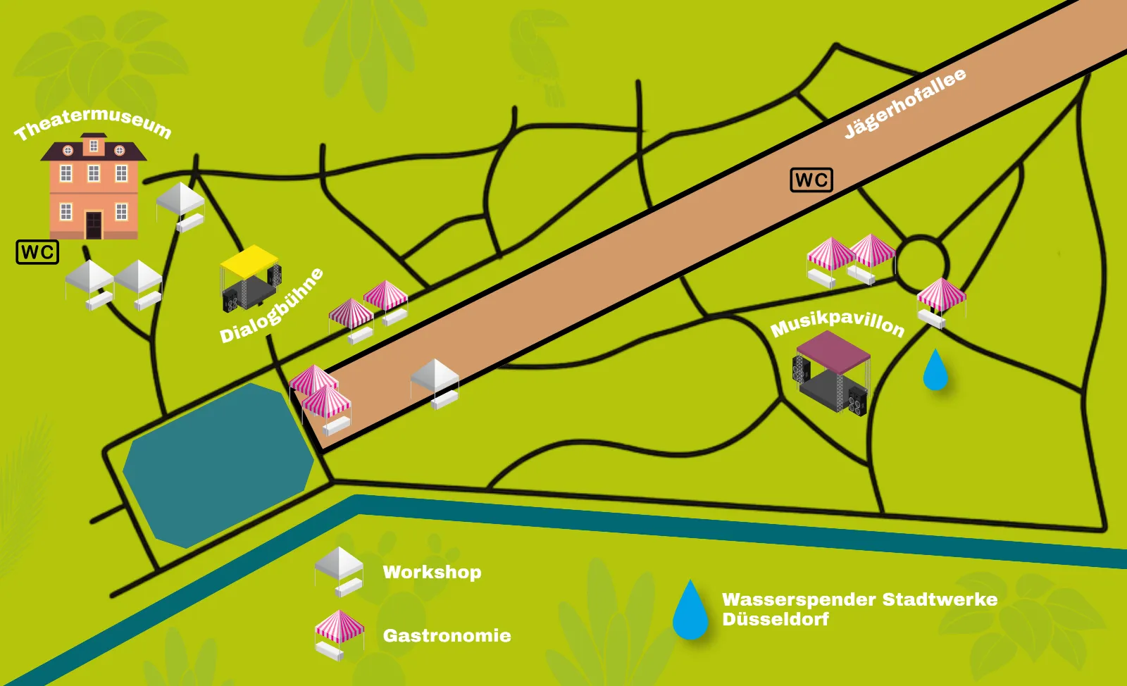 Lageplan des CHANCE Festivals 2026 mit Bühnen, Gastronomie, Workshop, Wasserspender und WC.