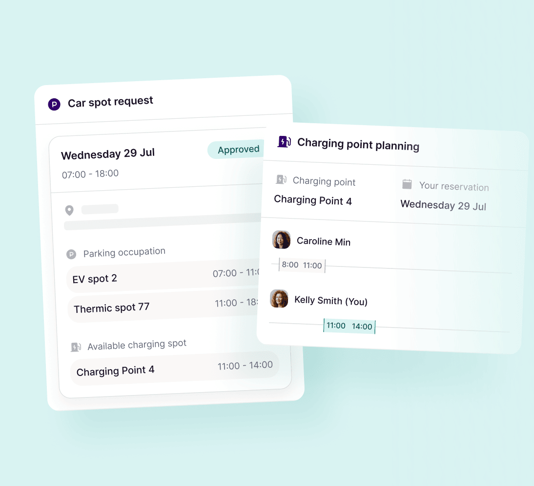 Commuty charging point planning: one charging point shared between two drivers across the day, with each driver's slot confirmed