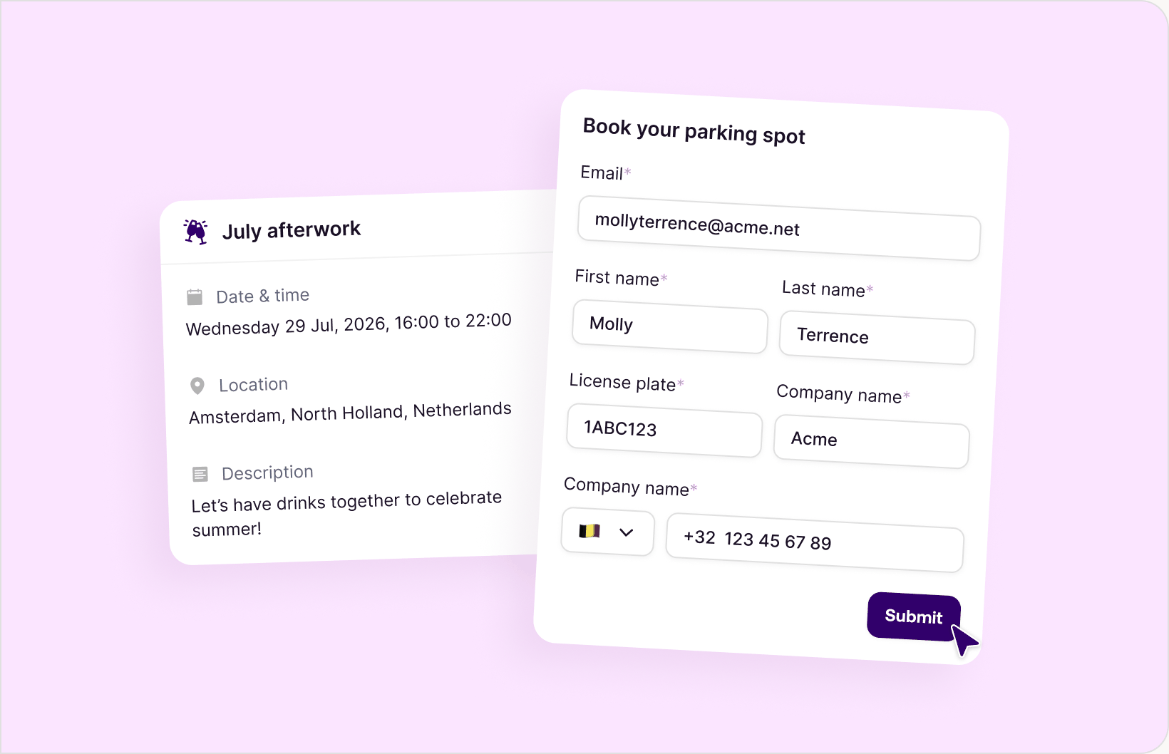 Commuty parking screenshot: events