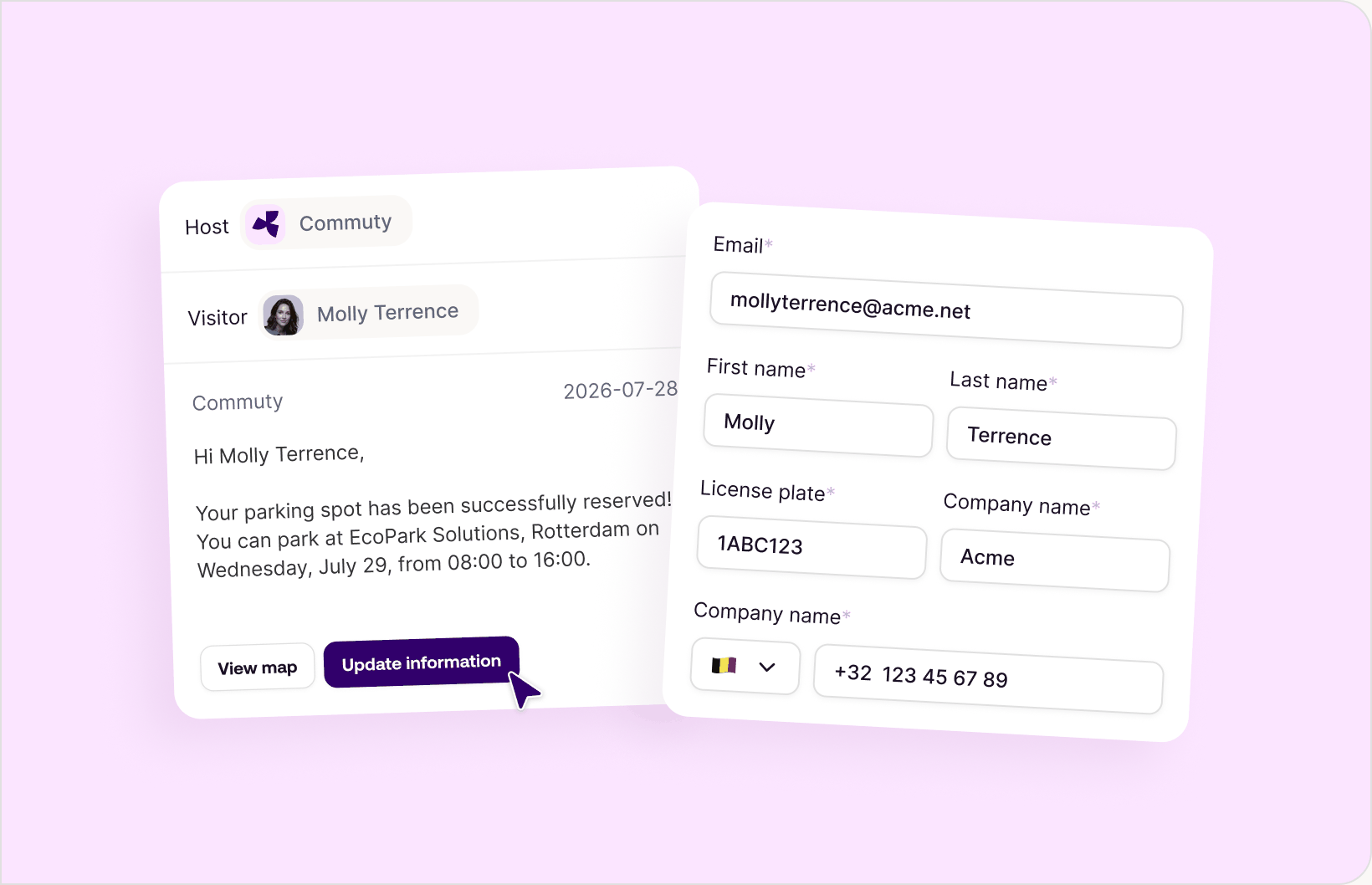 Commuty parking screenshot: visitor management