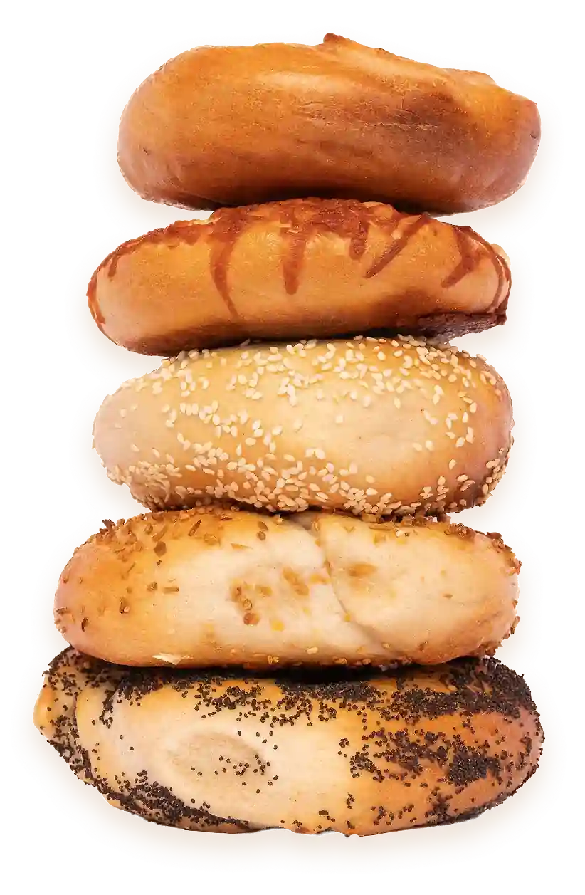 stack of 5 assorted bagels