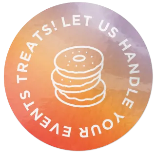 Circle graphic with stacked cookies illustration and text: Let us handle your event’s treats!