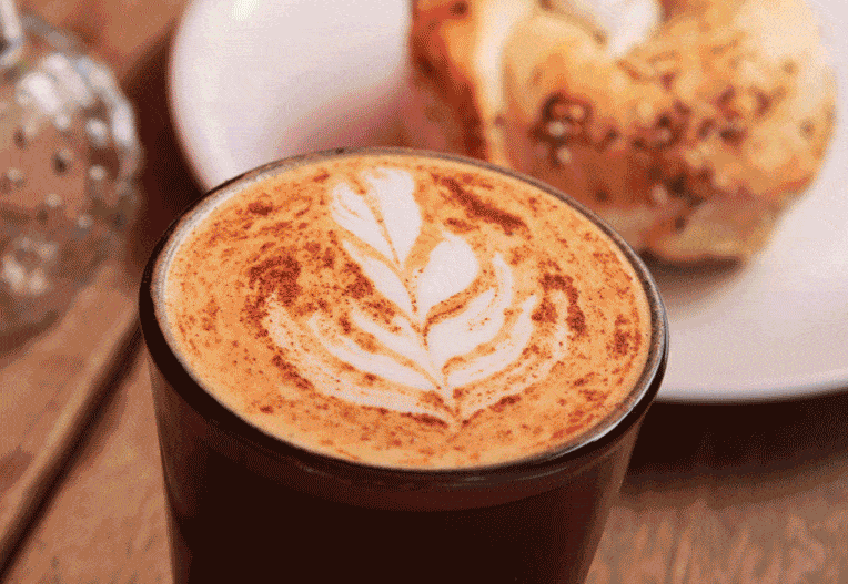 Gif including 5 images of different drinks such as coffee with foam art, iced coffee, sunbeam to go up, to go tray with 4 different drinks, and a togo tray with 2 iced coffees