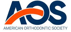 American Orthodontic Society acronym AOS with a red curved swoosh over the letters.